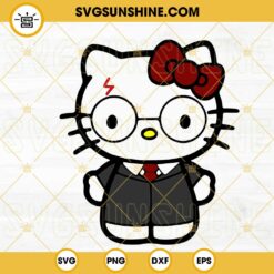 Hello Kitty Harry Potter SVG, Hogwarts SVG, Cute Kitty Cat Wizard SVG PNG DXF EPS Cut Files