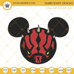 Darth Maul Mickey Ears Machine Embroidery Designs, Disney Star Wars Embroidery Pattern Files