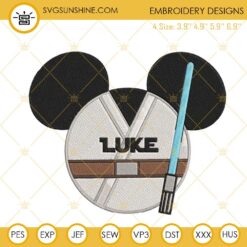 Luke Star Wars Mickey Ears Lightsaber Machine Embroidery Designs, Luke Skywalker Embroidery Pattern Files