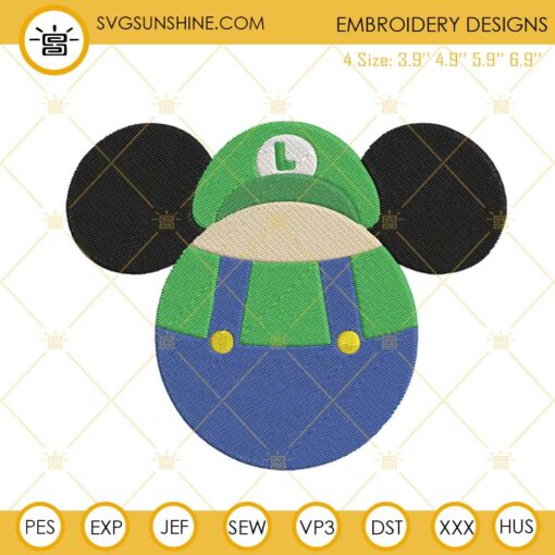 Mickey Head Luigi Machine Embroidery Design Files