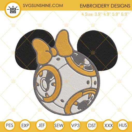 Minnie Mouse BB8 Machine Embroidery Designs, Star Wars Disney Embroidery Pattern Files