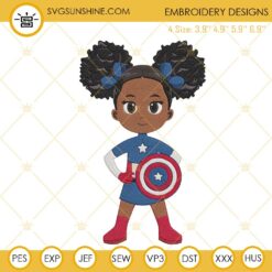 Black Girl Captain America Embroidery Design File, Afro Girl Superhero Embroidery Pattern