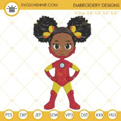 Black Girl Iron Man Embroidery Design File, Afro Juneteenth Girl Superhero Embroidery Pattern
