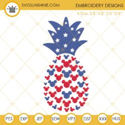 Pineapple Mickey Head USA Flag Embroidery Design File, 4th Of July Disney Embroidery Pattern