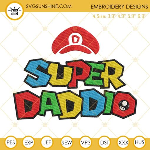 Super Daddio Embroidery Design File, Super Mario Dad Embroidery Pattern