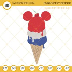 USA Flag Mickey Ice Cream Embroidery Design File, American Patriotic Embroidery Pattern