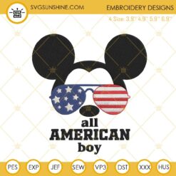 All American Boy Mickey American Sunglasses Embroidery Design, Disney 4th Of July Embroidery File
