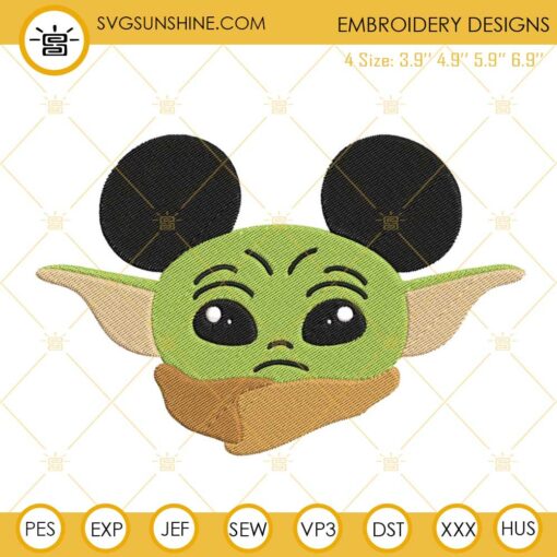 Baby Yoda Mickey Ears Embroidery Design, Funny Disney Star Wars Embroidery File