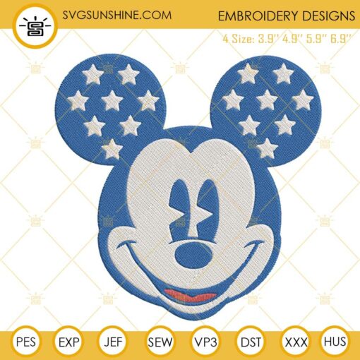 Mickey Mouse Face USA Flag Embroidery Design, Independence Day Disney Embroidery File