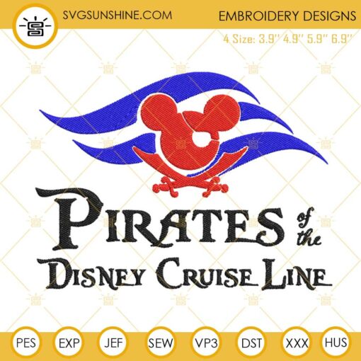 Pirates Of The Disney Cruise Line Embroidery Design, Mickey Cruise Trip Vacation Embroidery File
