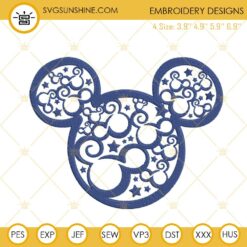 Swirly Mickey Head Stars Embroidery Design, Disney Patriotic Embroidery File
