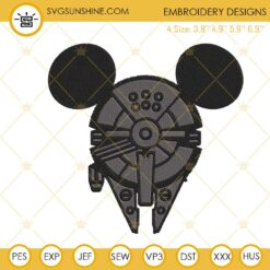 Millennium Falcon Mickey Mouse Ears Embroidery Designs, Disney Star Wars Machine Embroidery Files