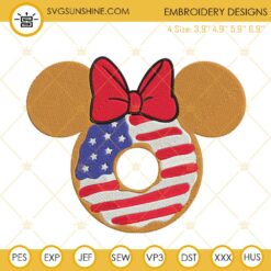 Minnie American Flag Donut Embroidery Designs, 4th Of July Disney Machine Embroidery Files