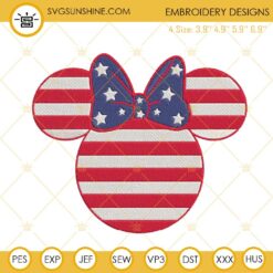Minnie Mouse US Flag Embroidery Designs, Disney 4th Of July Embroidery Files