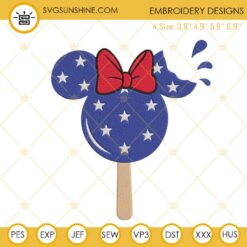 Minnie Mouse USA Flag Ice Cream Embroidery Designs, Disney 4th Of July Machine Embroidery Files
