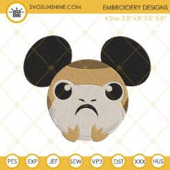 Porg Mickey Ears Embroidery Designs, Star Wars Disney Mouse Machine Embroidery Files