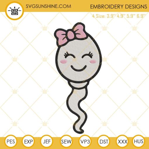 Cute Sperm Girl With Bow Embroidery Designs, Gift For Dad Fathers Day Embroidery Files