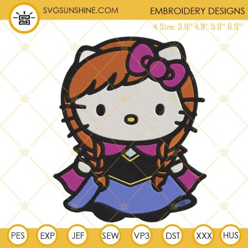 Hello Kitty Anna Princess Machine Embroidery Designs, Disney Frozen Embroidery Files