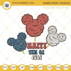 Happy 4th Of July Mickey Ears Cotton Candy Embroidery Designs, Disney Patriotic Machine Embroidery Files