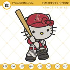 Hello Kitty Arizona Diamondbacks Embroidery Designs, Kitty Cat MLB Machine Embroidery Files
