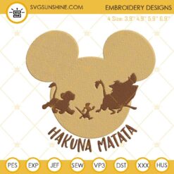 Mickey Mouse Head Hakuna Matata Embroidery Designs, Disney Animal Kingdom Machine Embroidery Files