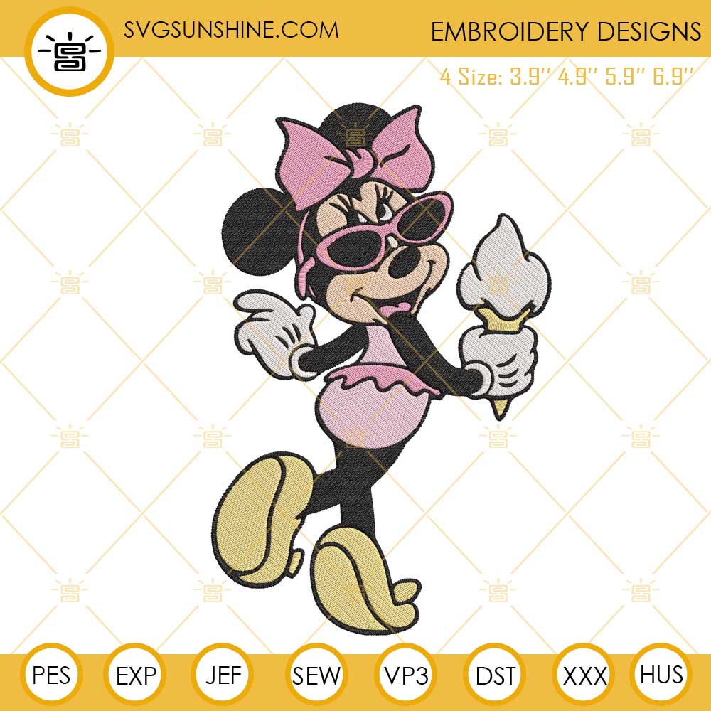 Minnie Mouse Summer Swimsuit Embroidery Designs, Disney Beach Vacation Machine Embroidery Files