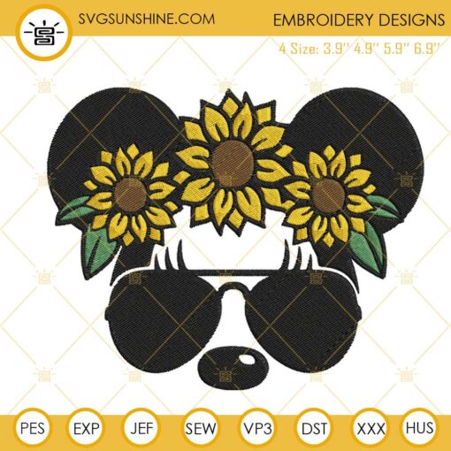 Minnie With Sunflower Bow Embroidery Designs, Machine Embroidery Files For Girl