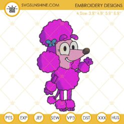 Coco Bluey Embroidery Design, Pink Poodle Dog Cartoon Embroidery File Download