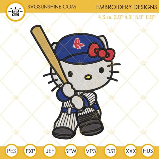 Hello Kitty Boston Red Sox Embroidery Designs, Kitty Cat Red Sox Embroidery Files