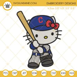 Hello Kitty Cleveland Guardians Embroidery Designs, Kitty Cat Guardians Embroidery Files