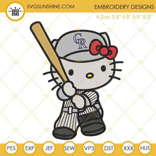 Hello Kitty Colorado Rockies Embroidery Designs, Kitty Cat MLB Rockies Embroidery Files