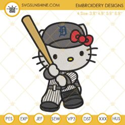 Hello Kitty Detroit Tigers Embroidery Designs, Kitty Cat MLB Tigers Embroidery Files