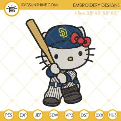 Hello Kitty San Diego Padres Embroidery Designs, Kitty Cat Padres MLB Embroidery Files