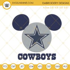 Mickey Mouse Eears Cowboys Embroidery Designs, Cute Dallas Cowboys Fan Machine Embroidery Files