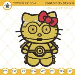 Hello Kitty C3PO Machine Embroidery Designs, Cute Star Wars Embroidery Files
