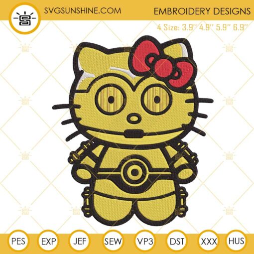 Hello Kitty C3PO Machine Embroidery Designs, Cute Star Wars Embroidery Files