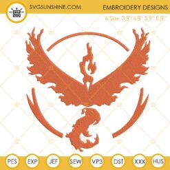 Moltres Logo Embroidery Designs, Mystic Fire Pokemon Embroidery Files