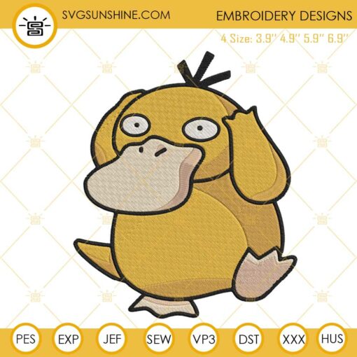 Psyduck Embroidery Designs, Duck Pokemon Embroidery Files