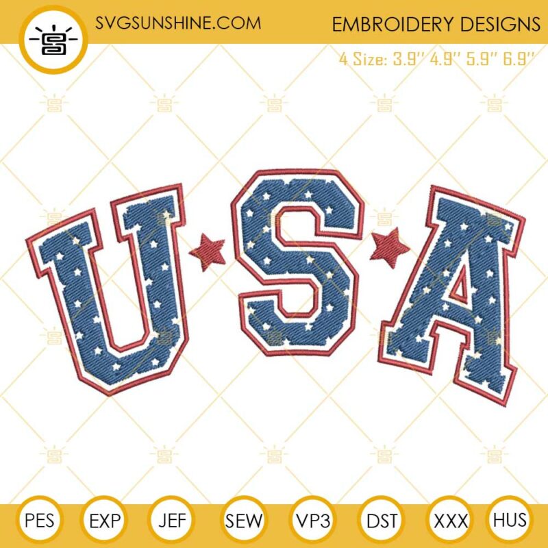 Retro America Embroidery Designs, 4th Of July Machine Embroidery Files