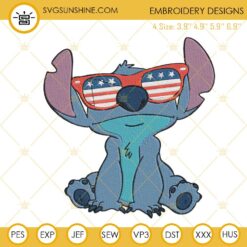Stitch With American Sunglasses Embroidery Designs, Disney Vacation 4th Of July Machine Embroidery Files