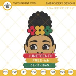 Juneteenth Free Ish 1865 Embroidery Design, Afro Girl Embroidery File