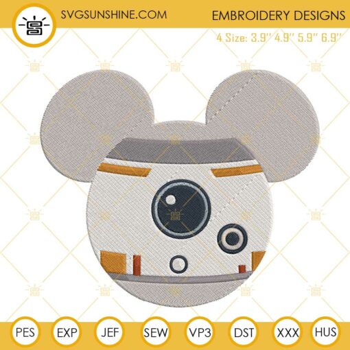 BB8 Mickey Mouse Head Machine Embroidery Designs, Disney Star Wars Embroidery File Download