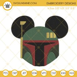 Boba Fett Mickey Mouse Head Machine Embroidery Designs, Disney Star Wars Mandalorian Embroidery Files