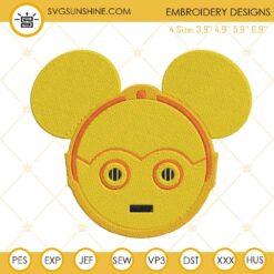 CP3O Mickey Mouse Head Machine Embroidery Designs, Star Wars Disney Embroidery Digital Files