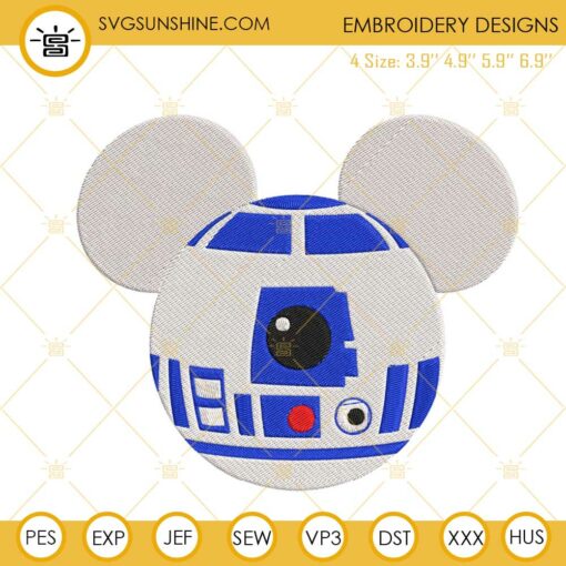 R2D2 Mickey Head Machine Embroidery Designs, Star Wars Disney Mouse Embroidery Files