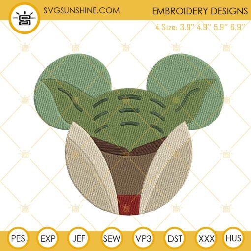 Yoda Mickey Head Machine Embroidery Designs, Star Wars Disney Embroidery Files