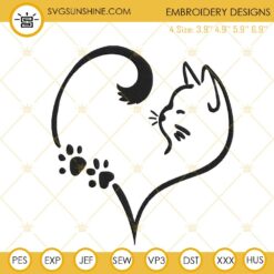 Cat Heart Embroidery Designs, Cat Lover Embroidery Files