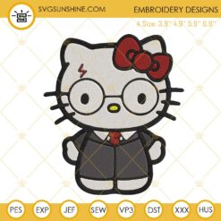 Hello Kitty Harry Potter Embroidery Designs, Kitty Cat Wizard Embroidery Files