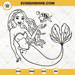 Black Little Mermaid And Flounder SVG, African American Ariel Disney Princesses SVG PNG DXF EPS Cut Files