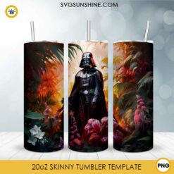 Darth Vader In Flower Forest 20oz Skinny Tumbler Wrap PNG, Star War Floral Tumbler Template PNG Sublimation